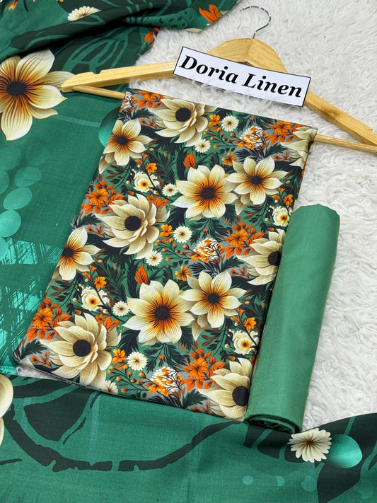 Doria Linen Printed 3pc D-03